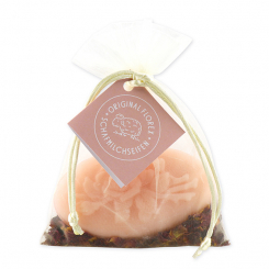 Sheep milk soap oval with a rose 118g, decorated with rose petals in organza, Peony 