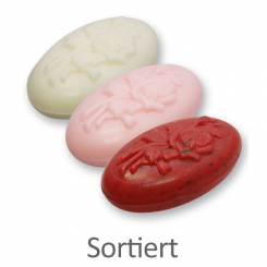 Schafmilchseife oval mit Rose 118g, sortiert 