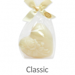 Sheep milk soap heart with rose 116g, in a cellophane, Classic 
