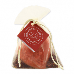 Sheep milk soap heart with a rose 116g, with rose petals in organza, Rose with petals 