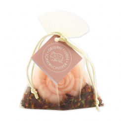 Sheep milk soap rose round 110g, decorated with rose petals in organza, Peony 