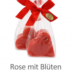 Schafmilchseife Herz midi plus 65g, in Cello, Rose mit Blüten 