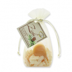 Sheep milk soap heart 65g, with swiss pine shavings in organza, Swiss pine 