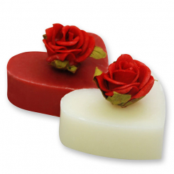Schafmilchseife Herz mittel 23g, dekoriert mit Rose, Classic/Granatapfel 