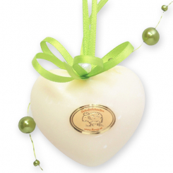Schafmilchseife Herz mollig 30g hängend, dekoriert mit Perlenband, Classic 