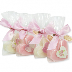 Schafmilchseife Herz mittel 23g, dekoriert mit Herz in Cello, Classic/Pfingstrose 