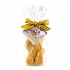 Sheep milk soap teddy bear big 120g, "Liebe Grüße" in a cellophane, Quince 