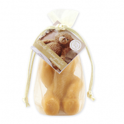 Sheep milk soap teddy bear big 120g, "Starke Bärengrüße" in organza, Quince 