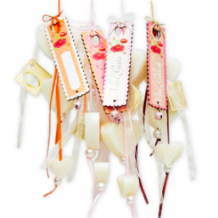 Schafmilchseife Herz 1x8g und 2x23g hängend, dekoriert mit Anhängekarte, Classic 