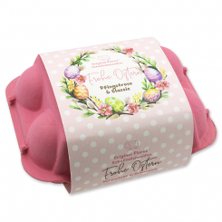 Schafmilchseifen Ostereier 61g "Frohe Ostern" im Eierkarton, Classic/Pfingstrose 