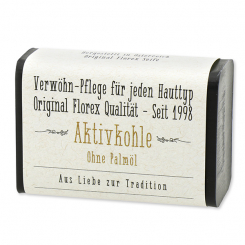 Activated charcoal soap square 100g with label 