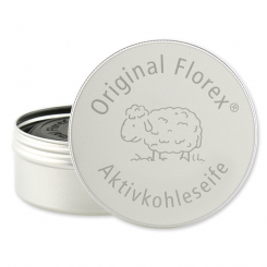 Aktivkohleseife rund 100g in der Dose mit Lasergravur 