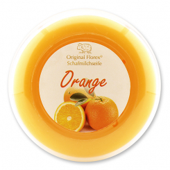 Schafmilchseife rund 100g in der Dose modern, Orange 