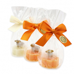 Sheep milk soap flower 20g decorated with a sheep in a cellophane, Classic/orange 