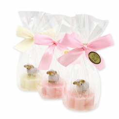 Sheep milk soap flower 20g decorated with a sheep in a cellophane, Classic/peony 