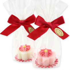 Sheep milk soap flower 20g, decorated with a flower in a cellophane, Classic/peony 