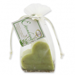 Sheep milk soap heart 85g, with verbena-herbs in organza, Verbena 