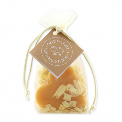 Sheep milk soap heart 85g, with swiss pine shavings in organza, Swiss pine 