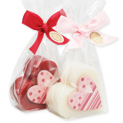 Sheep milk soap heart 85g, decorated with a pink heart in a cellophane, Classic/pomegranate 