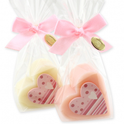 Sheep milk soap heart 85g, decorated with a heart in a cellophane, Classic/peony 