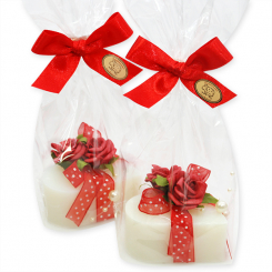 Sheep milk soap heart 85g, decorated with a rose in a cellophane, Classic 