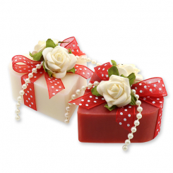 Sheep milk soap heart 85g, decorated with a rose, Classic/pomegranate 