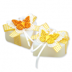 Schafmilchseife Herz 85g, dekoriert mit Schmetterling, Classic 
