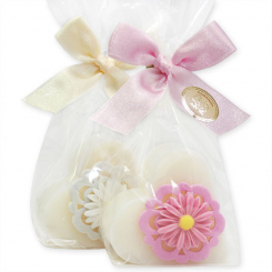 Sheep milk soap heart 65g, decorated with a flower in a cellophane, Classic 