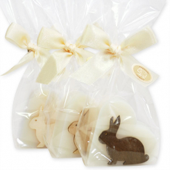 Sheep milk soap heart 65g, decorated with a rabbit in a cellophane, Classic 