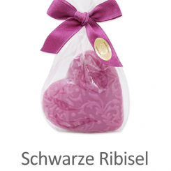 Schafmilchseife Herz Florex 80g, in Cello, schwarze Ribisel 