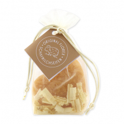 Sheep milk soap heart Florex 80g, with swiss pine shavings in organza, Swiss pine 