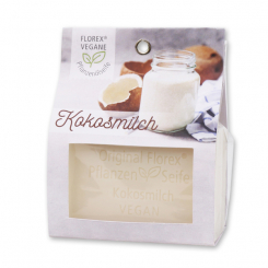 Vegan oil soap 100g in a bag with a window, Coconut milk 