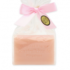 Sheep milk soap square 100g in a cellophane bag, Peony 