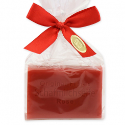 Sheep milk soap square 100g in a cellophane bag, Rose 