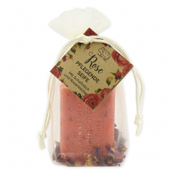 Schafmilchseife eckig 100g mit Rosenblüten im Organzasackerl "Wohlfühlzeit", Rose mit Blüten 