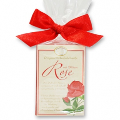 Schafmilchseife eckig 100g klassisch in Cello, Rose mit Blüten 