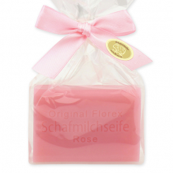 Sheep milk soap square 100g in a cellophane bag, Rose "Diana" 