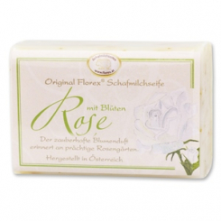 Sheep milk soap square 100g classic, Rose annabelle with petals 
