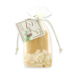 Sheep milk soap 100g, with swiss pine shavings in organza, Swiss pine 