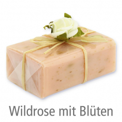 Sheep milk soap square 100g 1 piece packed, Wild rose with petals 