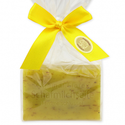Sheep milk soap square 100g in a cellophane bag, Cowslip with herbs 