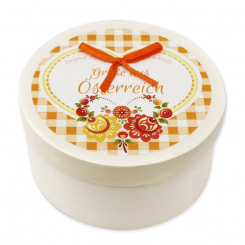 Sheep milk soap heart 65g with swiss pine shavings in a box "Greetings from Austria", Grapefruit 