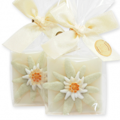 Sheep milk soap 35g decorated with edelweiss in a cellophane, Classic 
