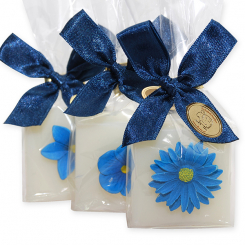 Schafmilchseife Quadrat 35g dekoriert mit Blume in Cello, Classic 