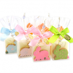Schafmilchseife Quadrat 35g dekoriert mit Hase in Cello, Classic 