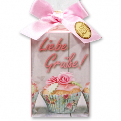 Schafmilchseife eckig 150g in Cello "Liebe Grüße", Pfingstrose 