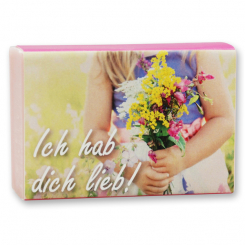 Schafmilchseife eckig 150g "Ich hab dich lieb", Pfingstrose 