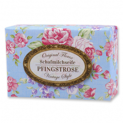 Schafmilchseife eckig 150g "Vintage-Motiv 17", Pfingstrose 
