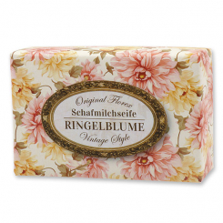 Schafmilchseife eckig 150g "Vintage-Motiv 200", Ringelblume 
