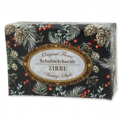 Schafmilchseife eckig 150g "Vintage-Motiv 221", Zirbe 